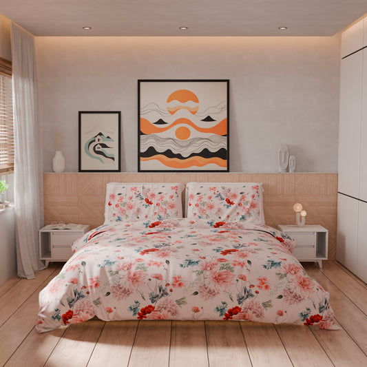 Housse de Couette Double, Simple, 1 Place et Demi, Florale 19-03