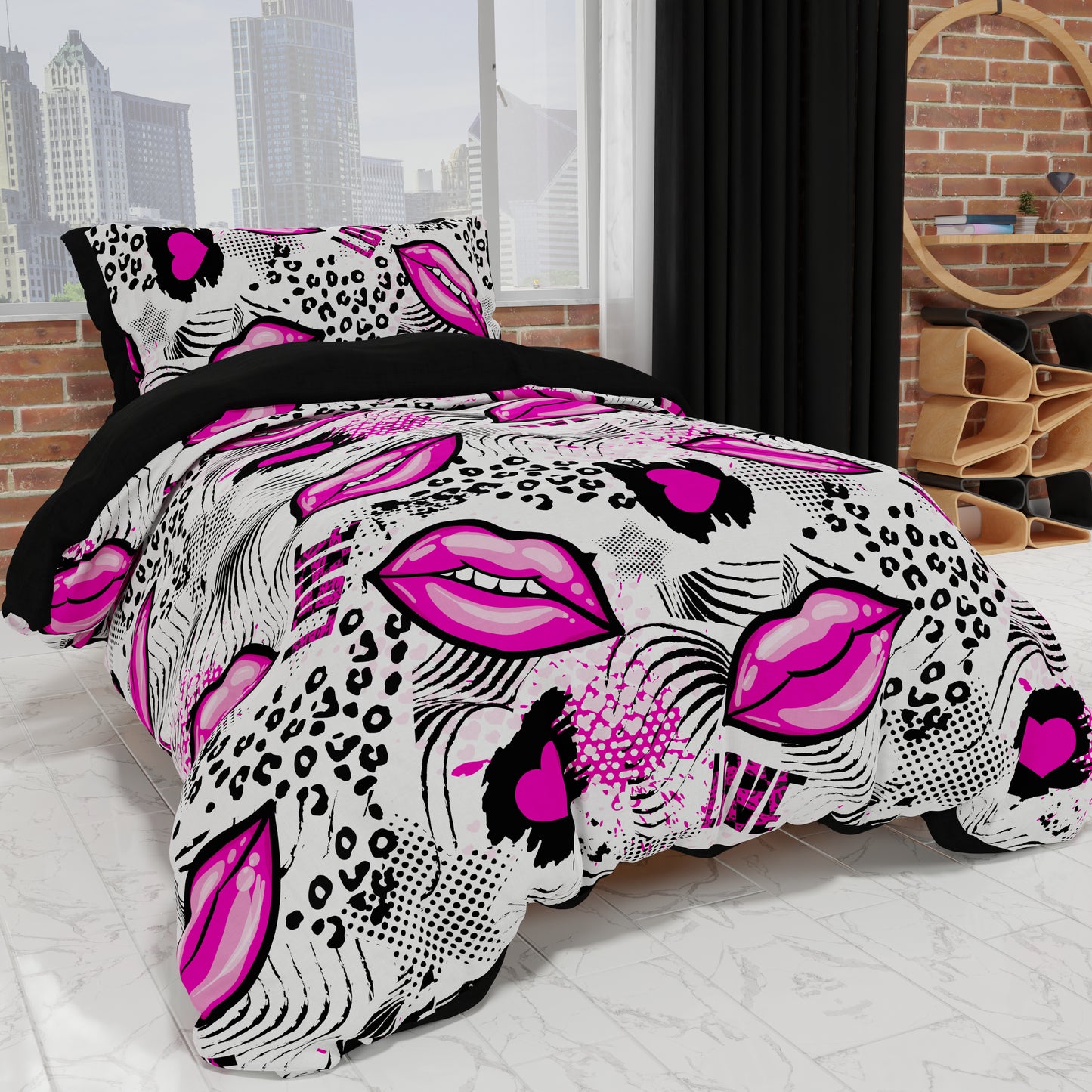 Housse de couette, housse de couette pour chambre d'enfant, simple et une place et demie, Rouge à lèvres blanc