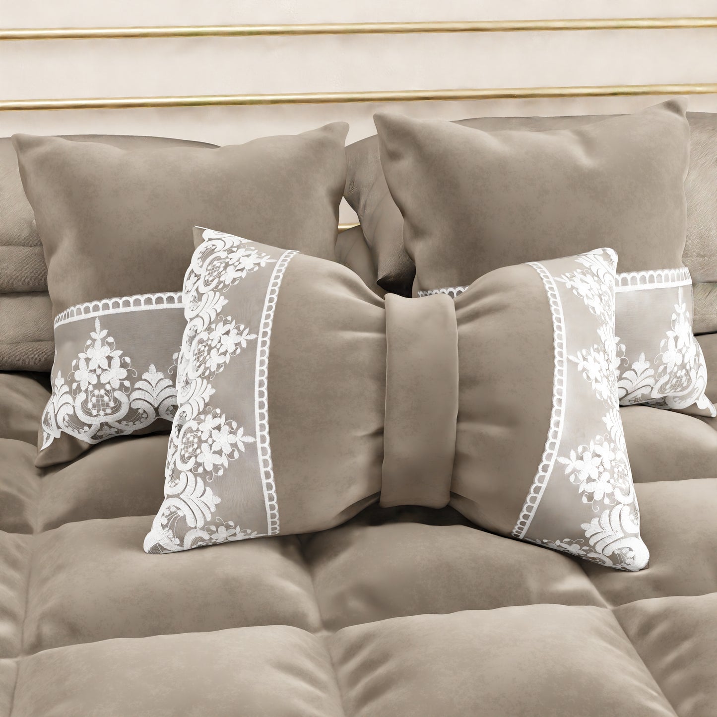 Coussins décoratifs en velours avec volant et dentelle rebrodée 2 pcs, Coussins canapé boue par Sissy