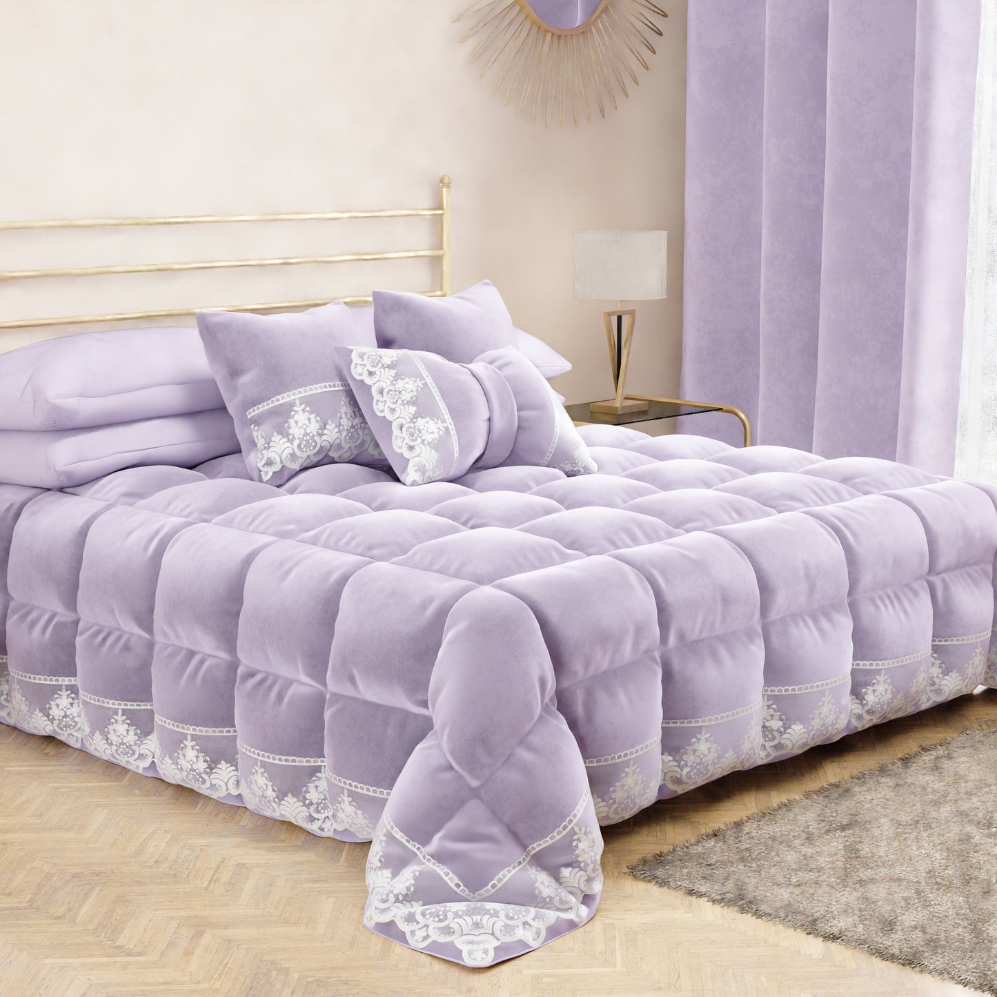 Coussins décoratifs en velours avec volant et dentelle rebrodée 2 pcs, Coussins canapé lilas par Sissy