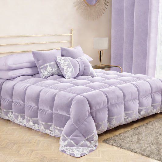 Cuscini Arredo in Velluto e Balza con Pizzo Rebrodè 2pz, Cuscini divano Lilla By Sissy