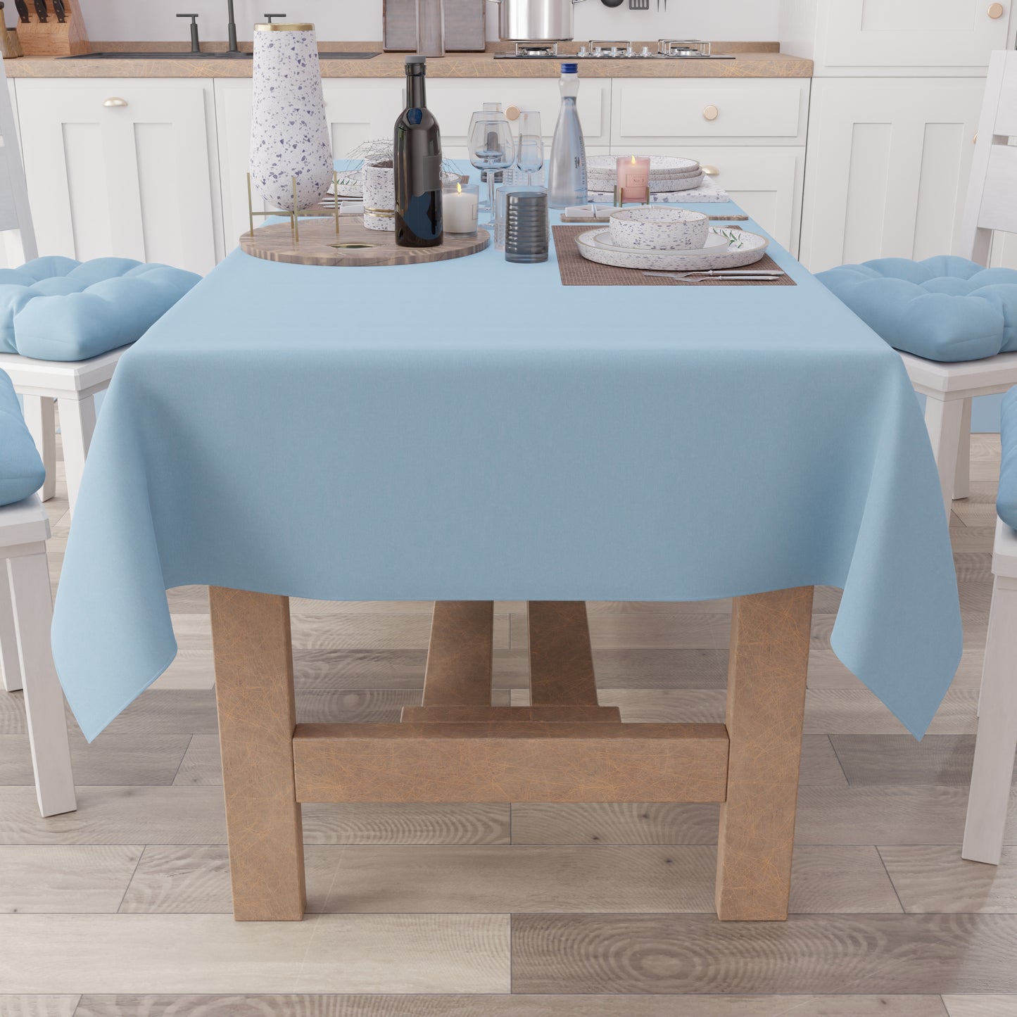 Nappe de table en coton, nappe unie bleu clair