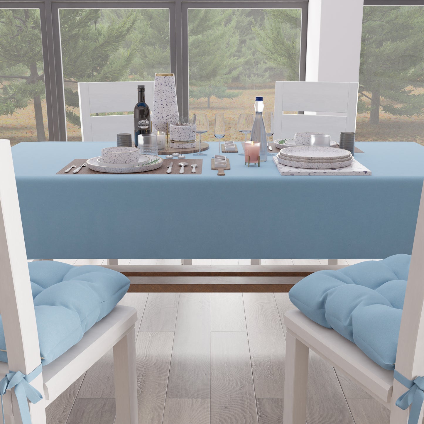 Nappe de table en coton, nappe unie bleu clair