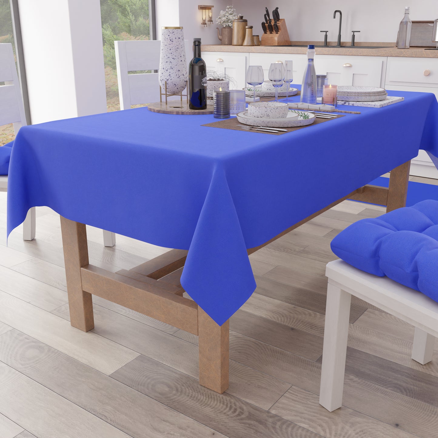 Tovaglia da Tavola in Cotone, Tovaglia Tinta Unita Blu Elettrico
