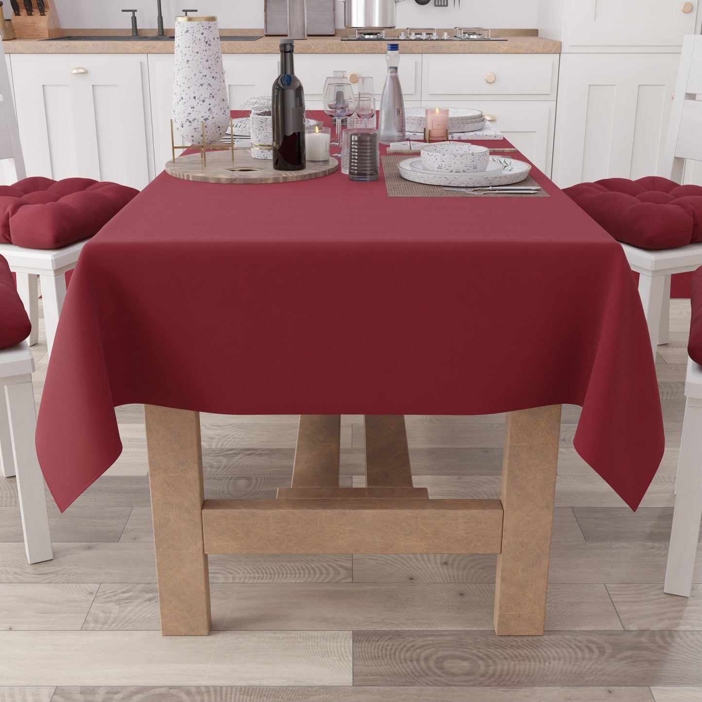 Nappe de table en coton, nappe unie bordeaux