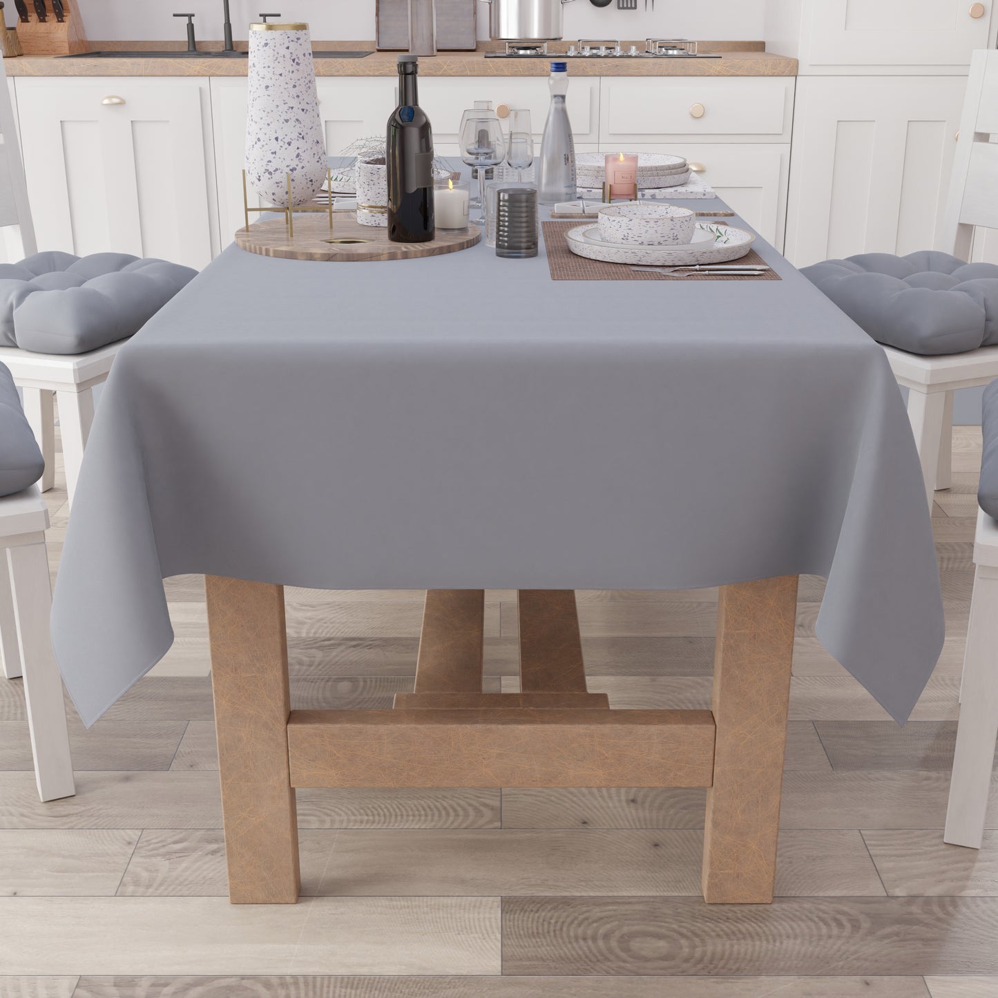 Nappe de table en coton, nappe unie grise