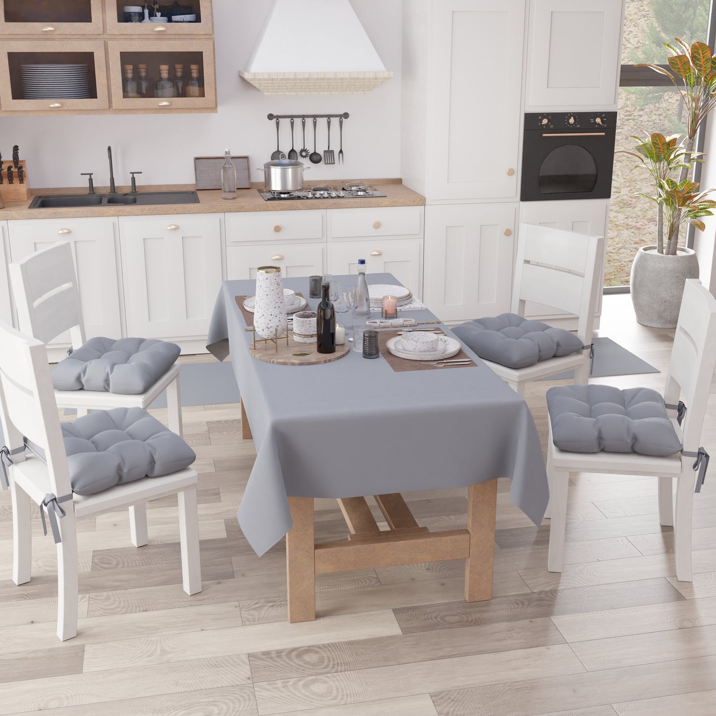 Nappe de table en coton, nappe unie grise