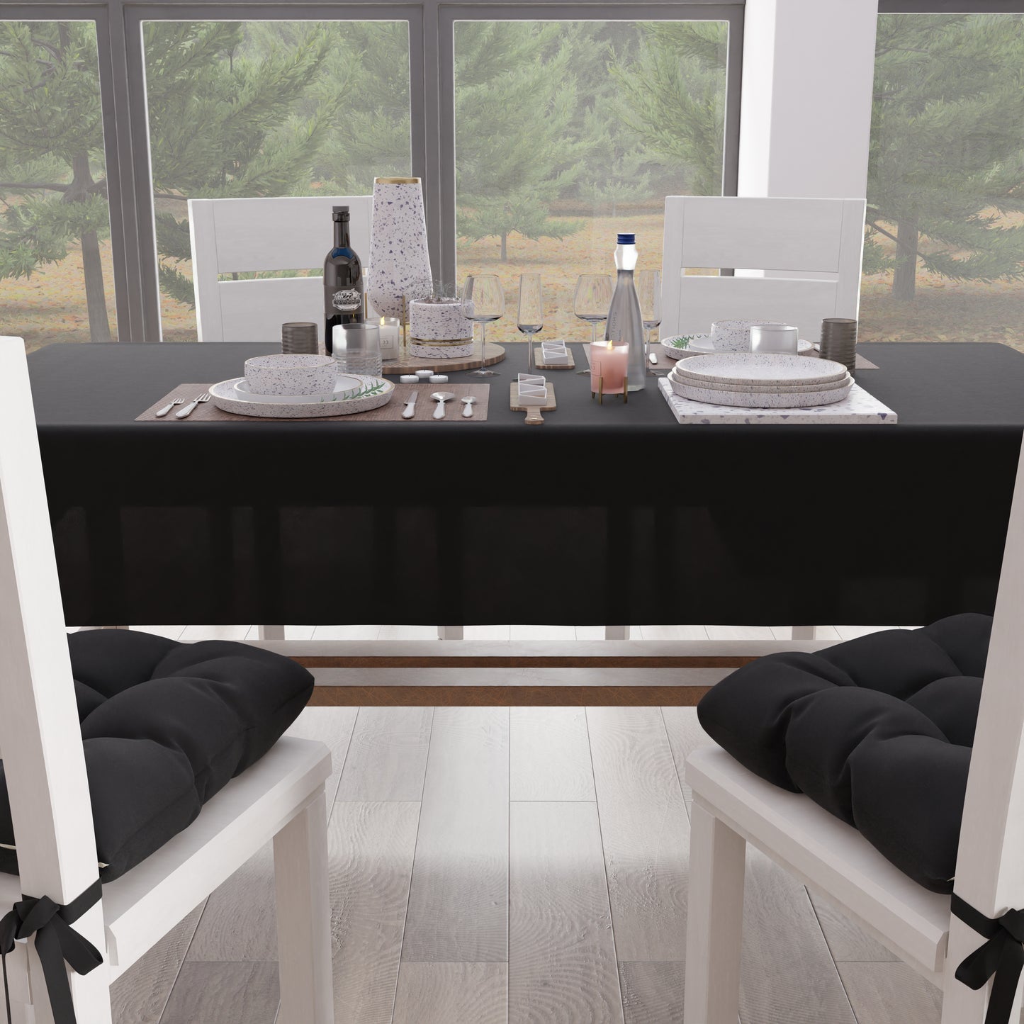 Nappe de Table en Coton, Nappe Unie Noire