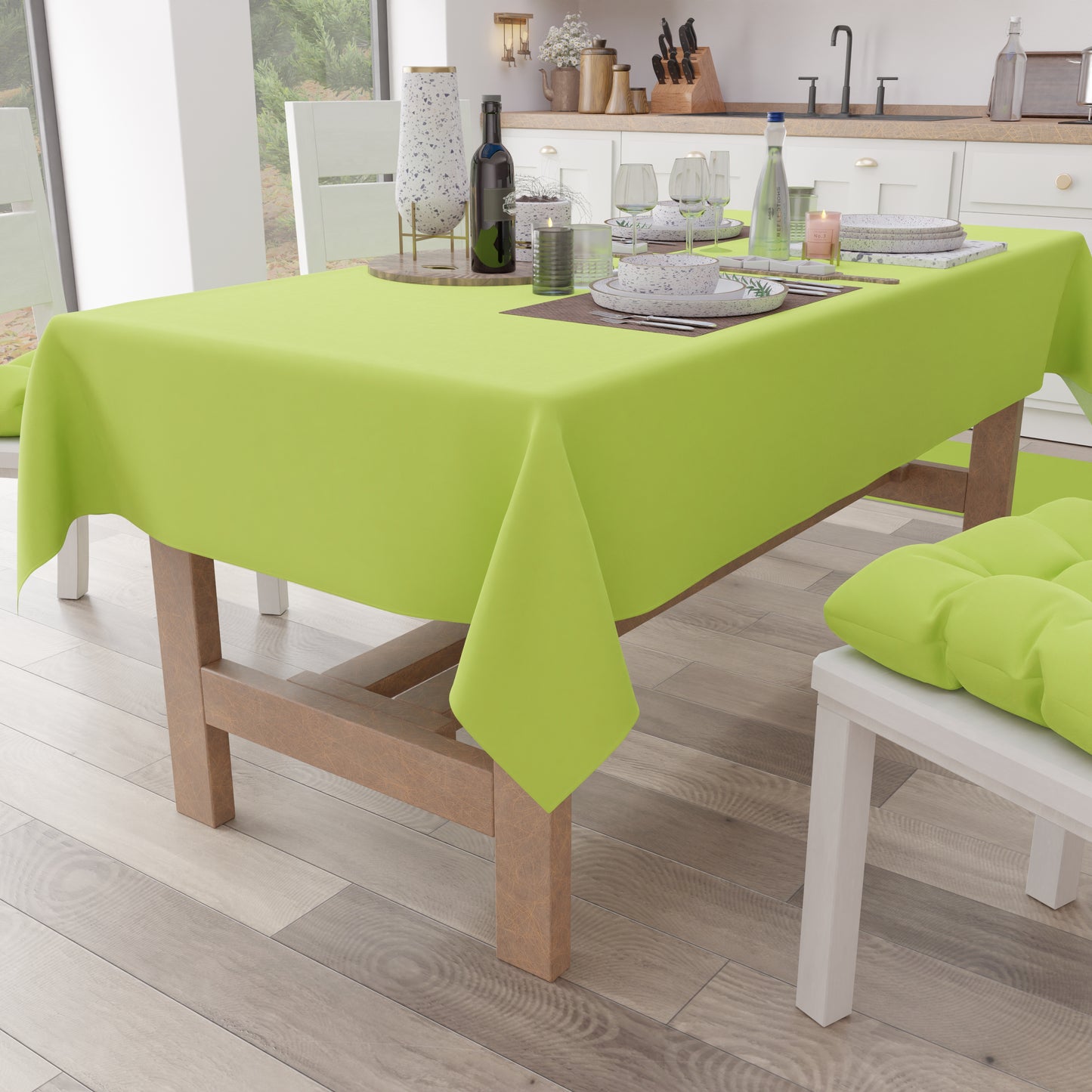 Tovaglia da Tavola in Cotone, Tovaglia Tinta Unita Verde Chiaro