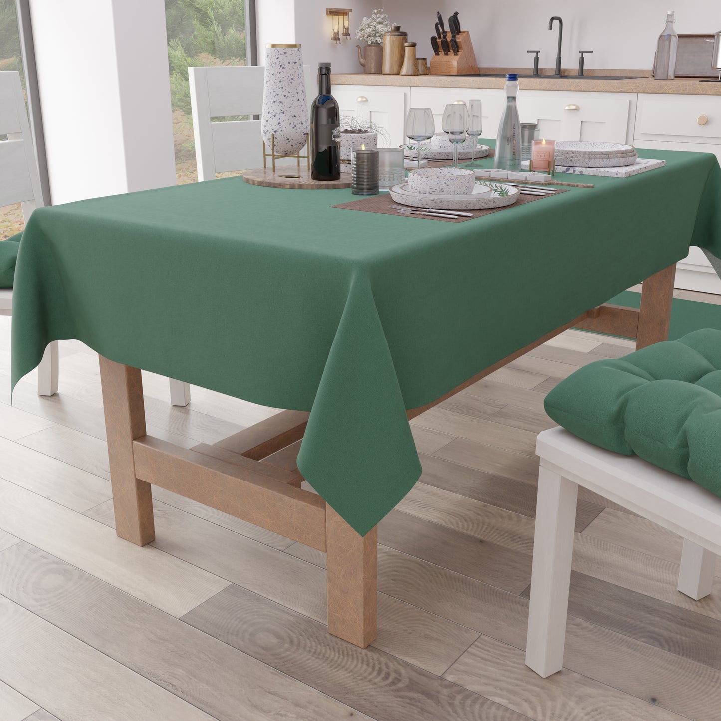 Nappe de table en coton, nappe unie vert émeraude