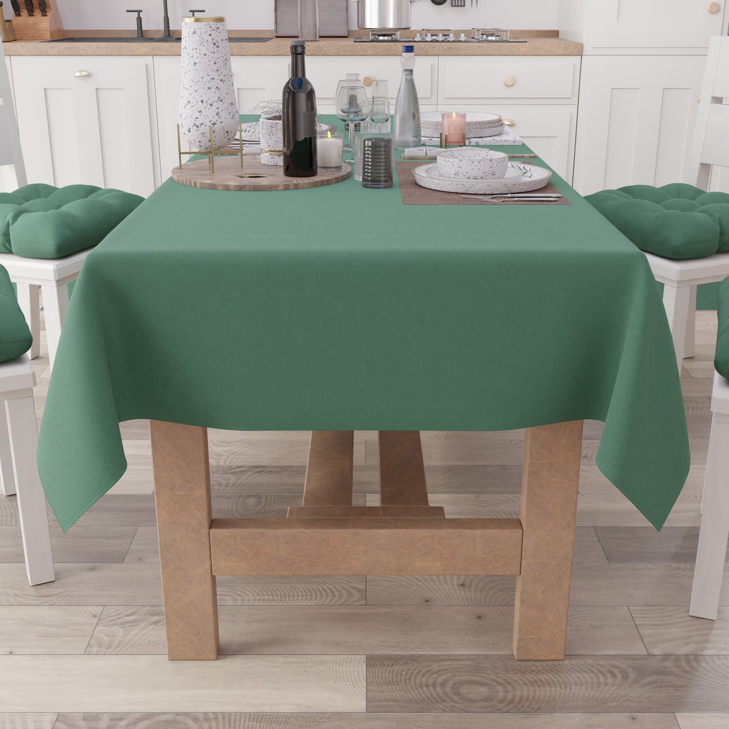 Nappe de table en coton, nappe unie vert émeraude