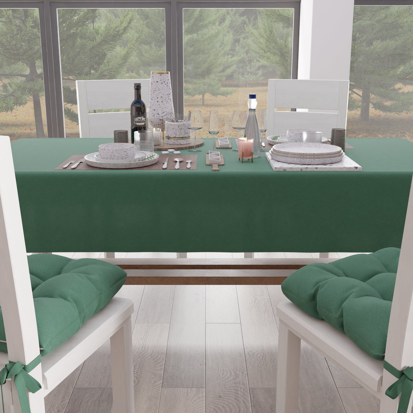 Nappe de table en coton, nappe unie vert émeraude