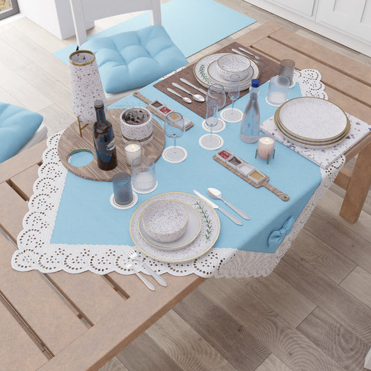 Centrotavola Cucina Elegante Shabby Chic con Pizzo e Fiocchi Celeste
