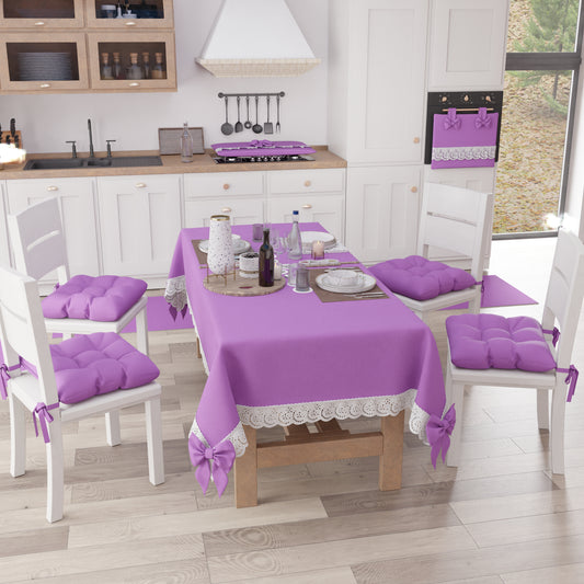 Copriforno Elegante Shabby Chic con Pizzo e Fiocchi Malva Intenso