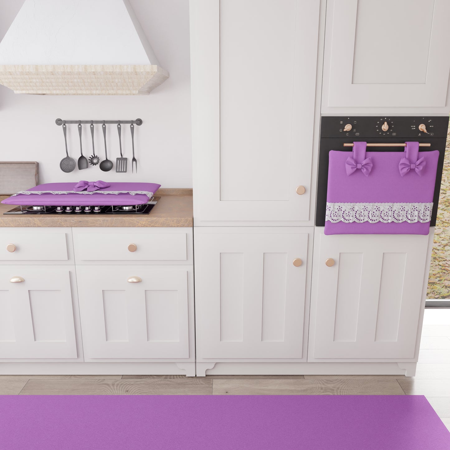 Coprifornello Coprifuochi Shabby Chic con Pizzo e Fiocco Malva Intenso