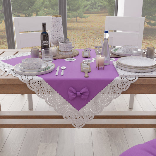 Centrotavola Cucina Elegante Shabby Chic con Pizzo e Fiocchi Malva Intenso