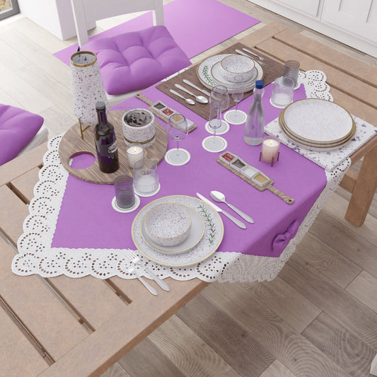 Centrotavola Cucina Elegante Shabby Chic con Pizzo e Fiocchi Malva Intenso