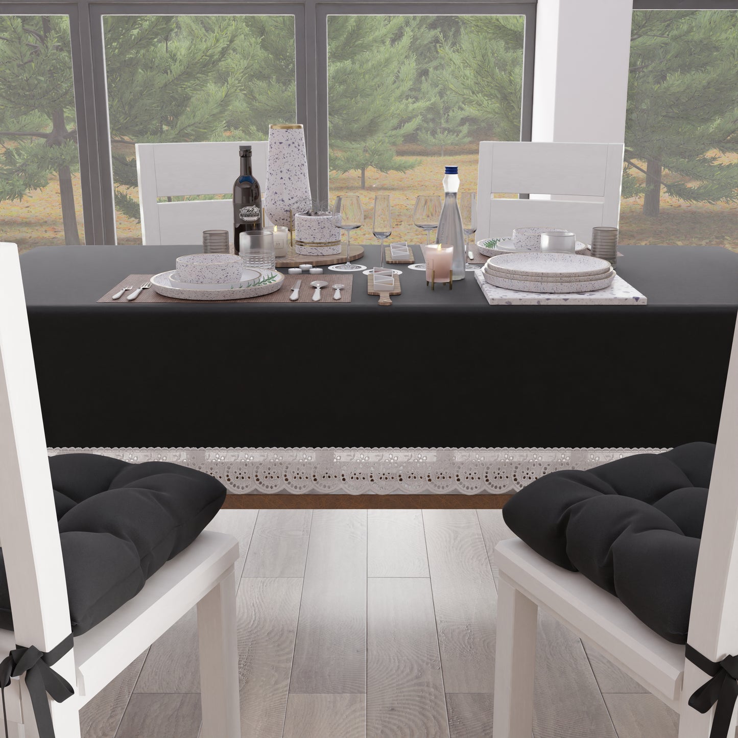 Nappe de Table Shabby Chic avec Dentelle et Noeuds Noir