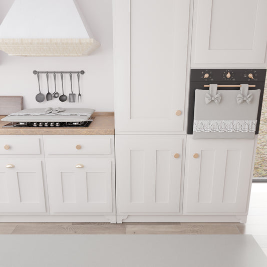 Copriforno Elegante Shabby Chic con Pizzo e Fiocchi Grigio Chiaro