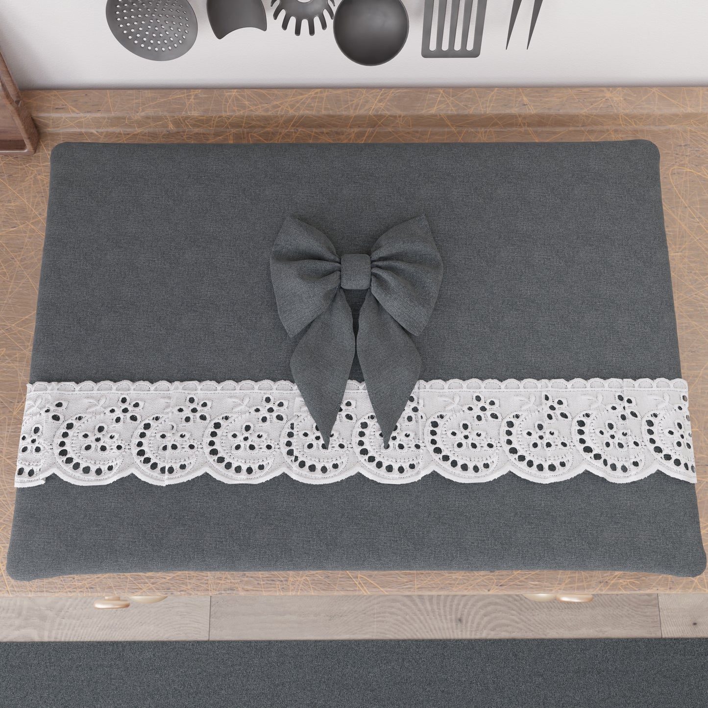Coprifornello Coprifuochi Shabby Chic con Pizzo e Fiocco Grigio Scuro