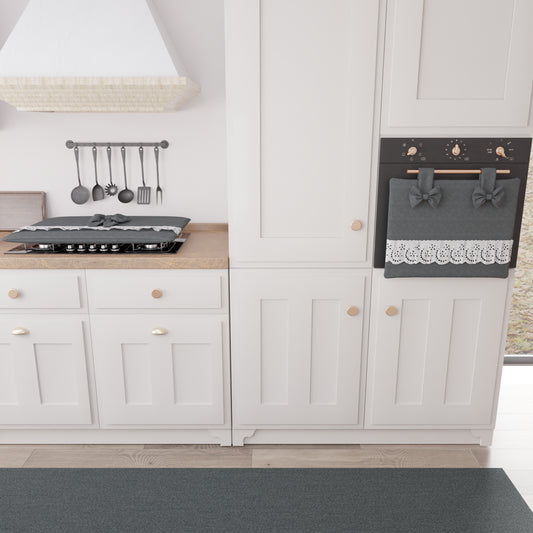 Copriforno Elegante Shabby Chic con Pizzo e Fiocchi Grigio Scuro