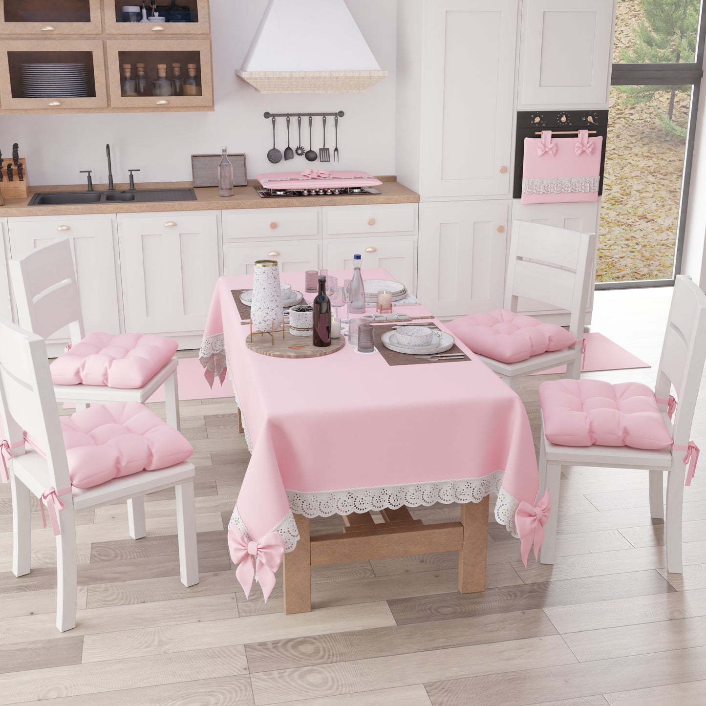 Housse de four élégante Shabby Chic avec dentelle et nœuds rose