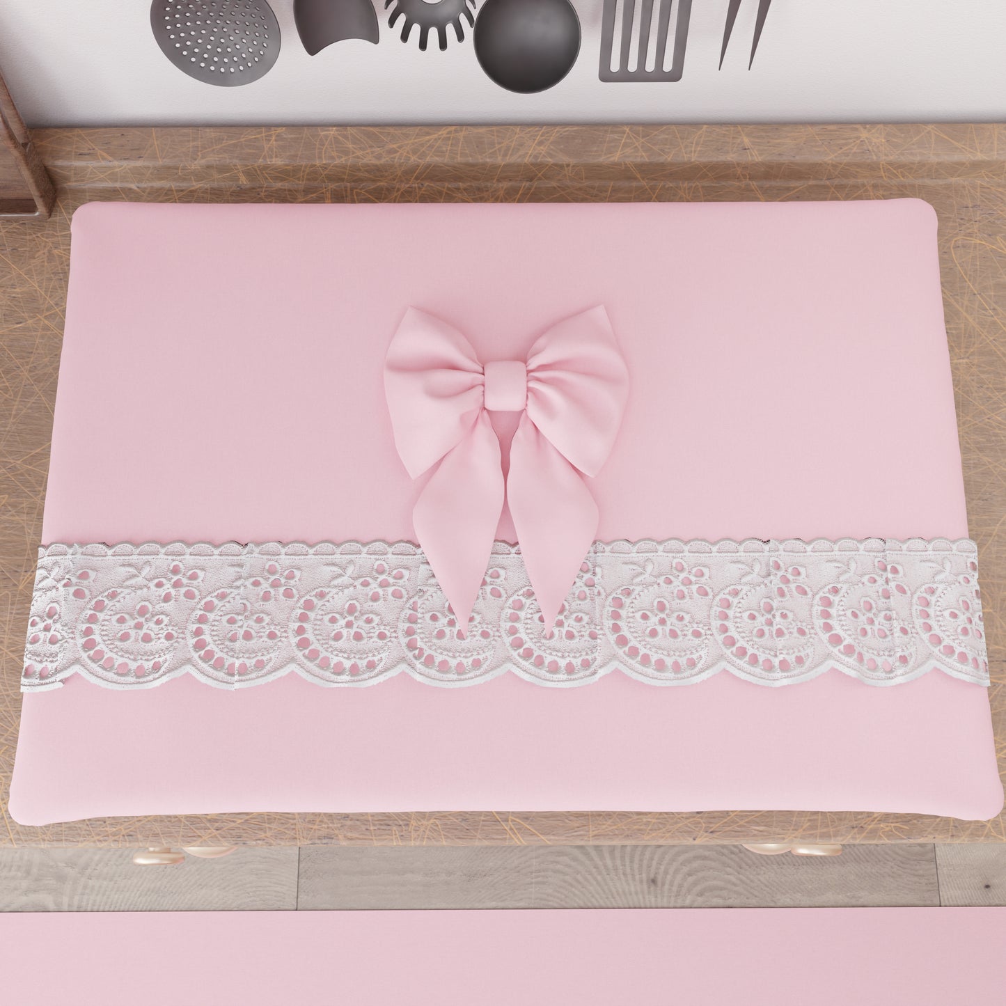 Couvre-feu Shabby Chic avec dentelle et nœud Rose