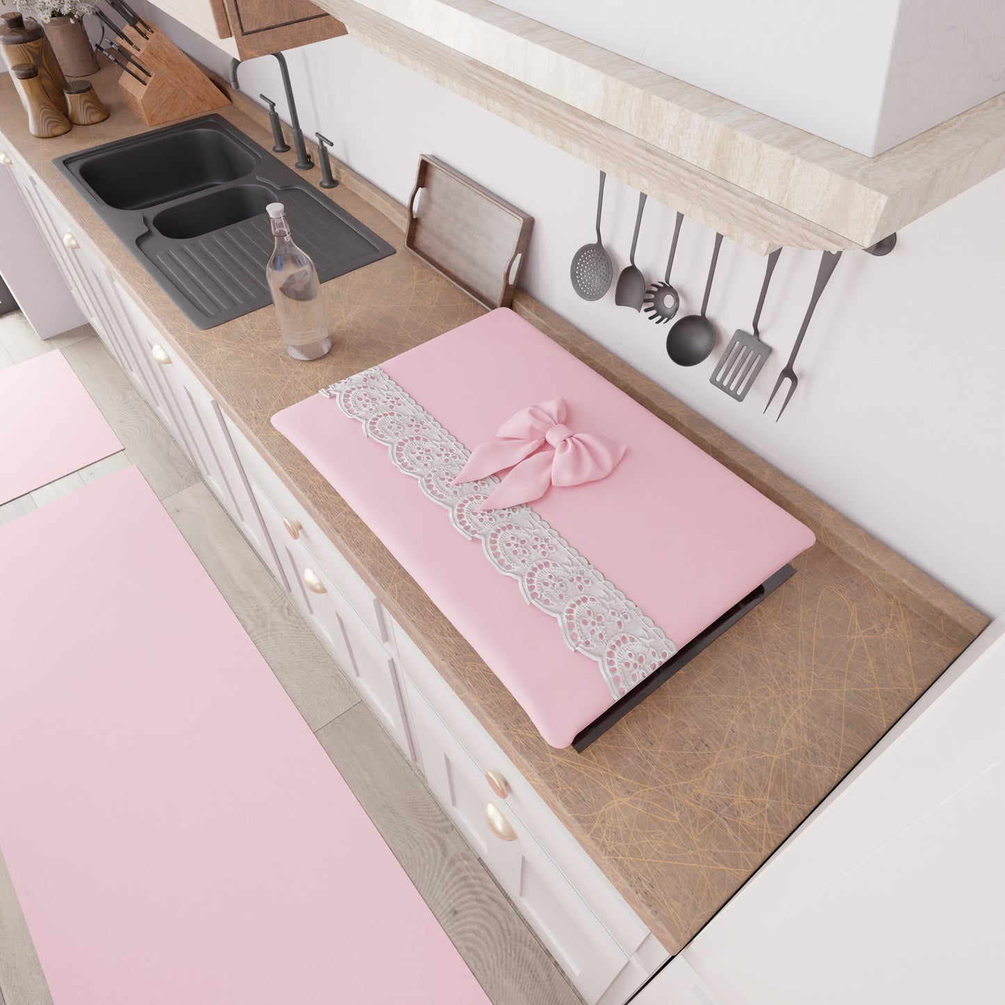 Couvre-feu Shabby Chic avec dentelle et nœud Rose