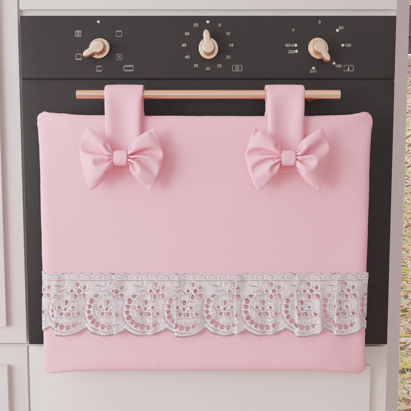 Housse de four élégante Shabby Chic avec dentelle et nœuds rose