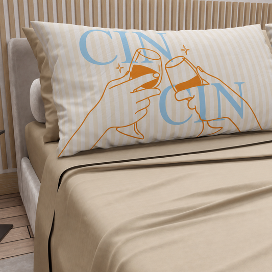 Lenzuola in Cotone, Completo Letto con Federe in Stampa Digitale Bella Napoli Cin Cin