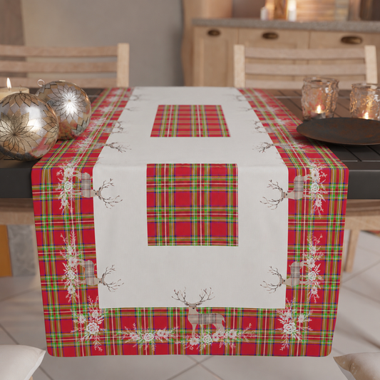 Chemin de Table de Noël, Nappe Chemin de Noël, Chemin de Cuisine Renne Beige