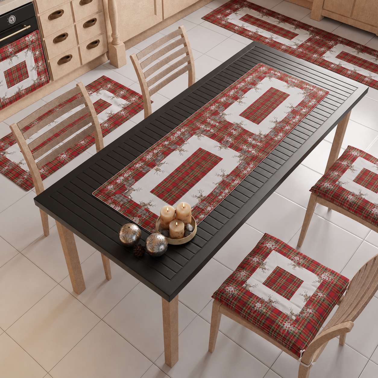 Chemin de Table de Noël, Nappe Chemin de Noël, Chemin de Cuisine Renne Beige