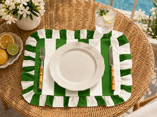 Tovagliette Americane con Rouches Righe Bianco/Verde Scuro