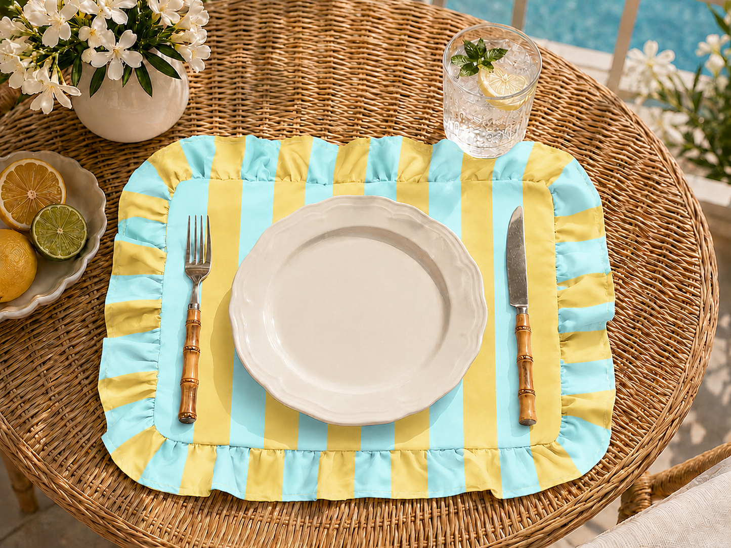 Tovagliette Americane con Rouches Righe Giallo/Celeste.
