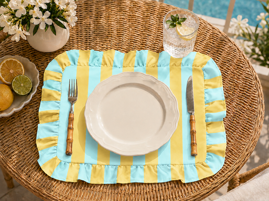 Tovagliette Americane con Rouches Righe Giallo/Celeste.