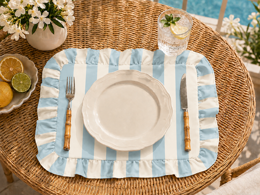 Tovagliette Americane con Rouches Righe Bianco/Celeste