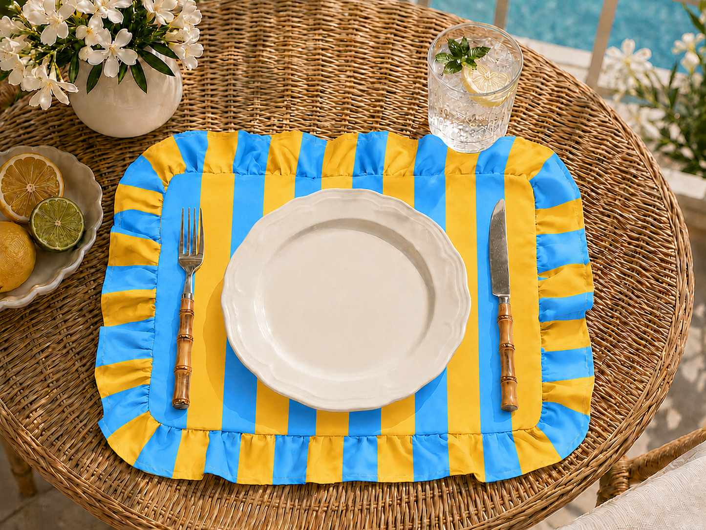 Tovagliette Americane con Rouches Righe Giallo/Celeste