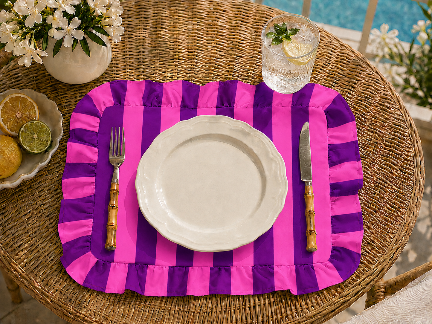 Tovagliette Americane con Rouches Righe Viola/Fucsia