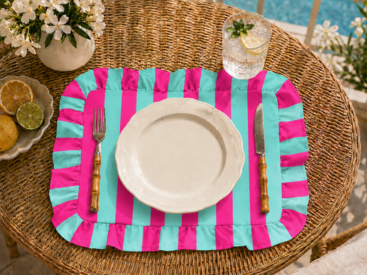 Tovagliette Americane con Rouches Righe Tiffany/Fucsia