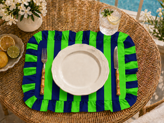 Tovagliette Americane con Rouches Righe Verde Fluo/ Blu Notte