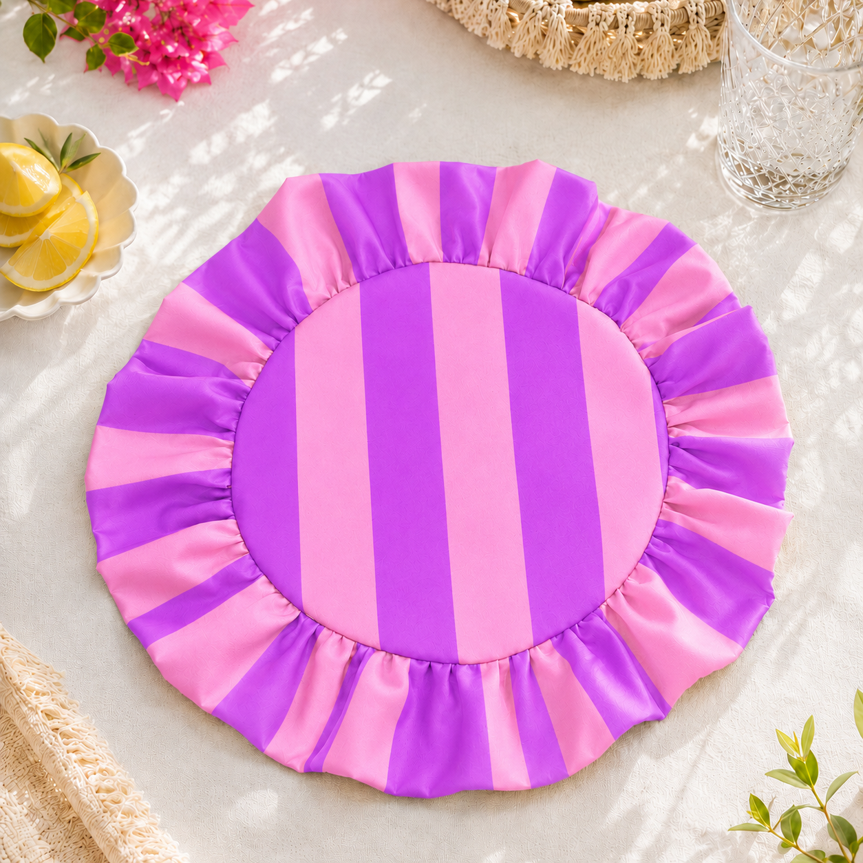 Tovagliette Americane Rotonde con Rouches Righe Viola/Rosa