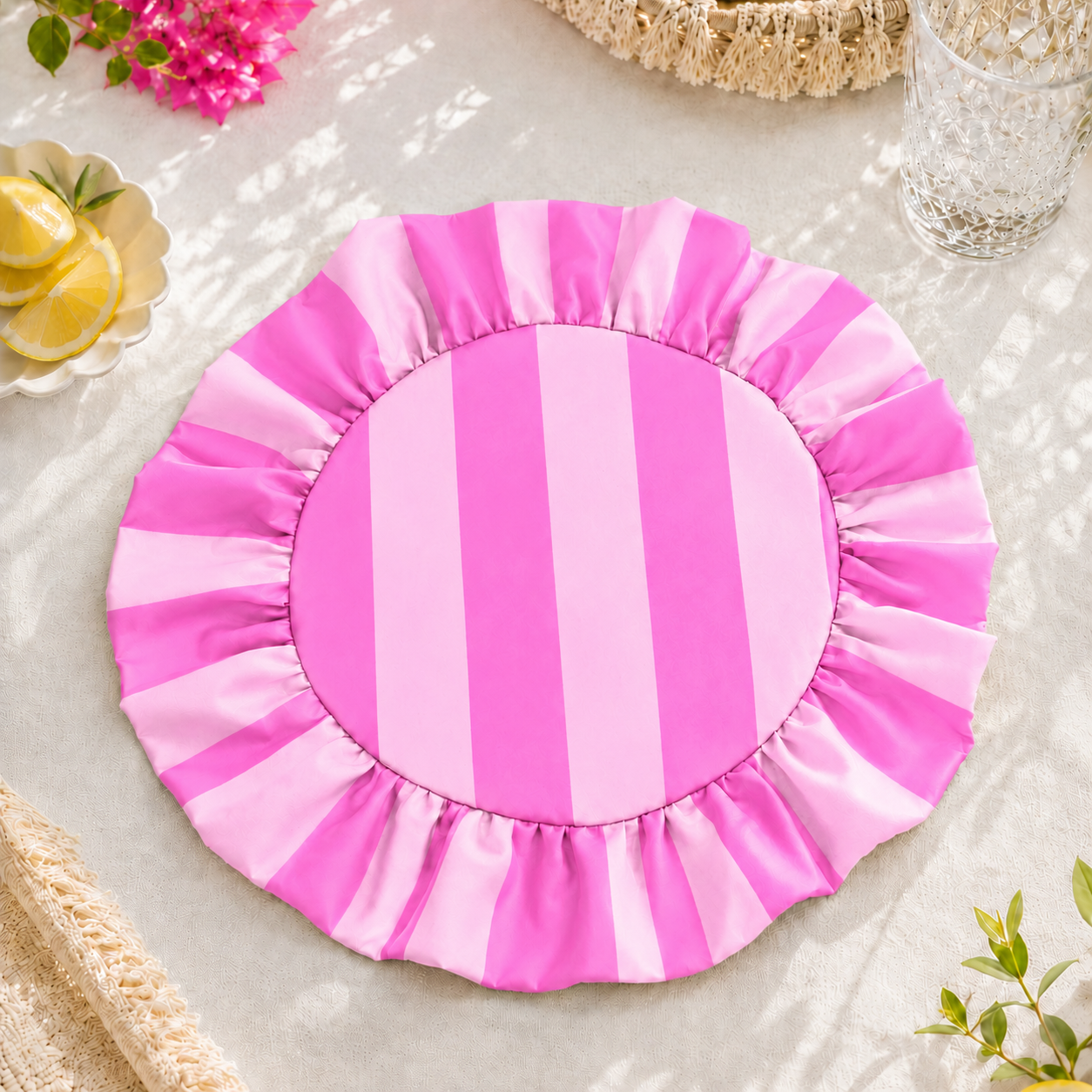Tovagliette Americane Rotonde con Rouches Righe Fucsia/Rosa