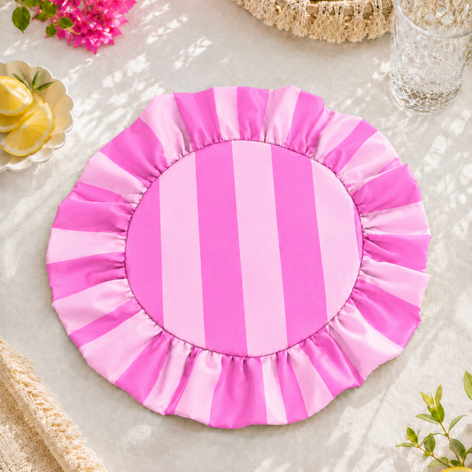 Tovagliette Americane Rotonde con Rouches Righe Fucsia/Rosa