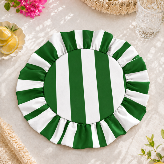 Tovagliette Americane Rotonde con Rouches Righe Bianco/Verde Scuro
