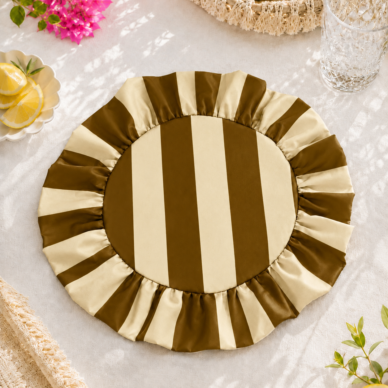 Tovagliette Americane Rotonde con Rouches Righe Marrone/Beige
