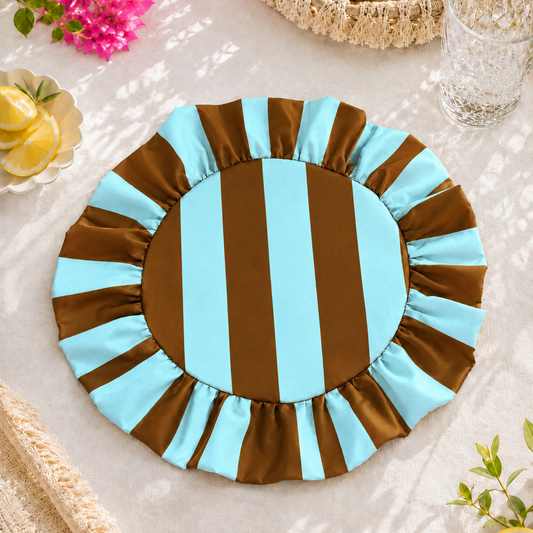 Tovagliette Americane Rotonde con Rouches Righe Marrone/Celeste