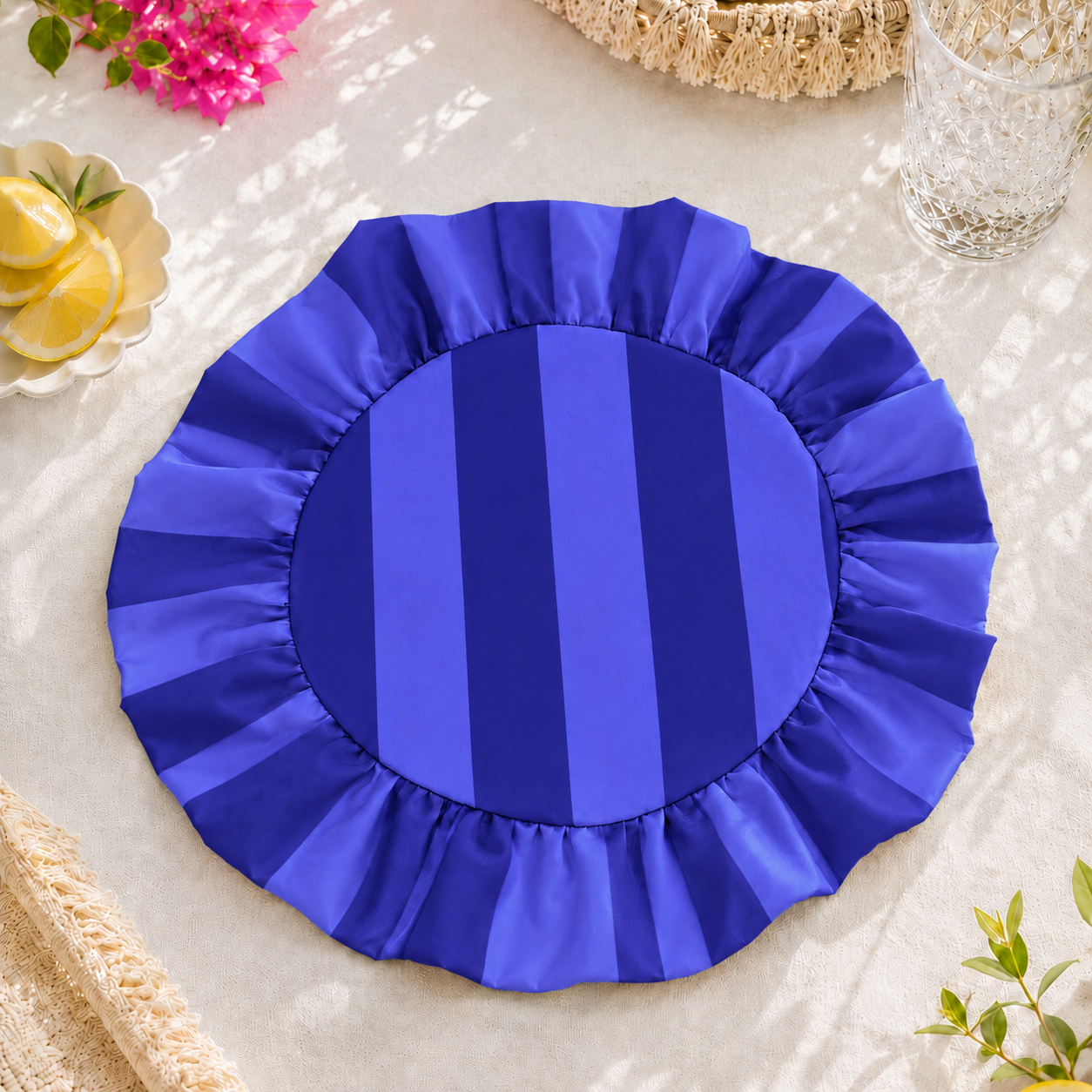 Tovagliette Americane Rotonde con Rouches Righe Indaco/Blu Elettrico