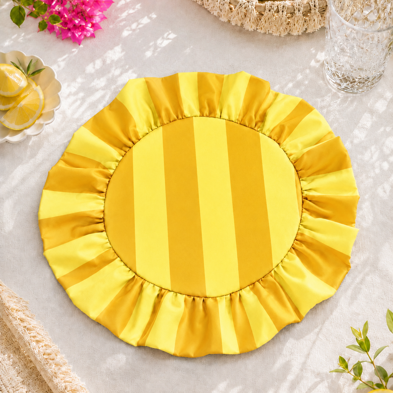 Tovagliette Americane Rotonde con Rouches Righe Giallo Ocra/Giallo