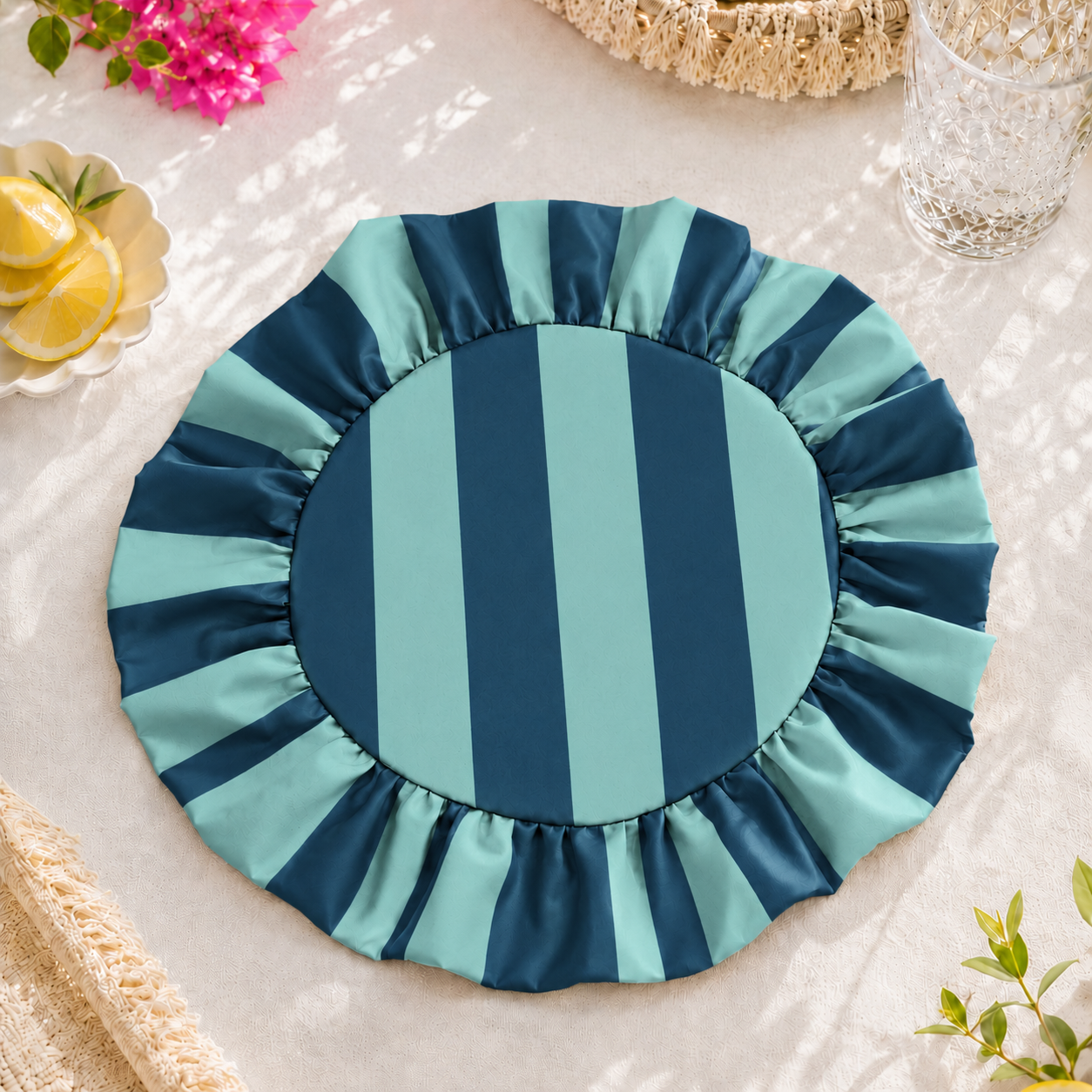 Tovagliette Americane Rotonde con Rouches Righe Tiffany/Ottanio