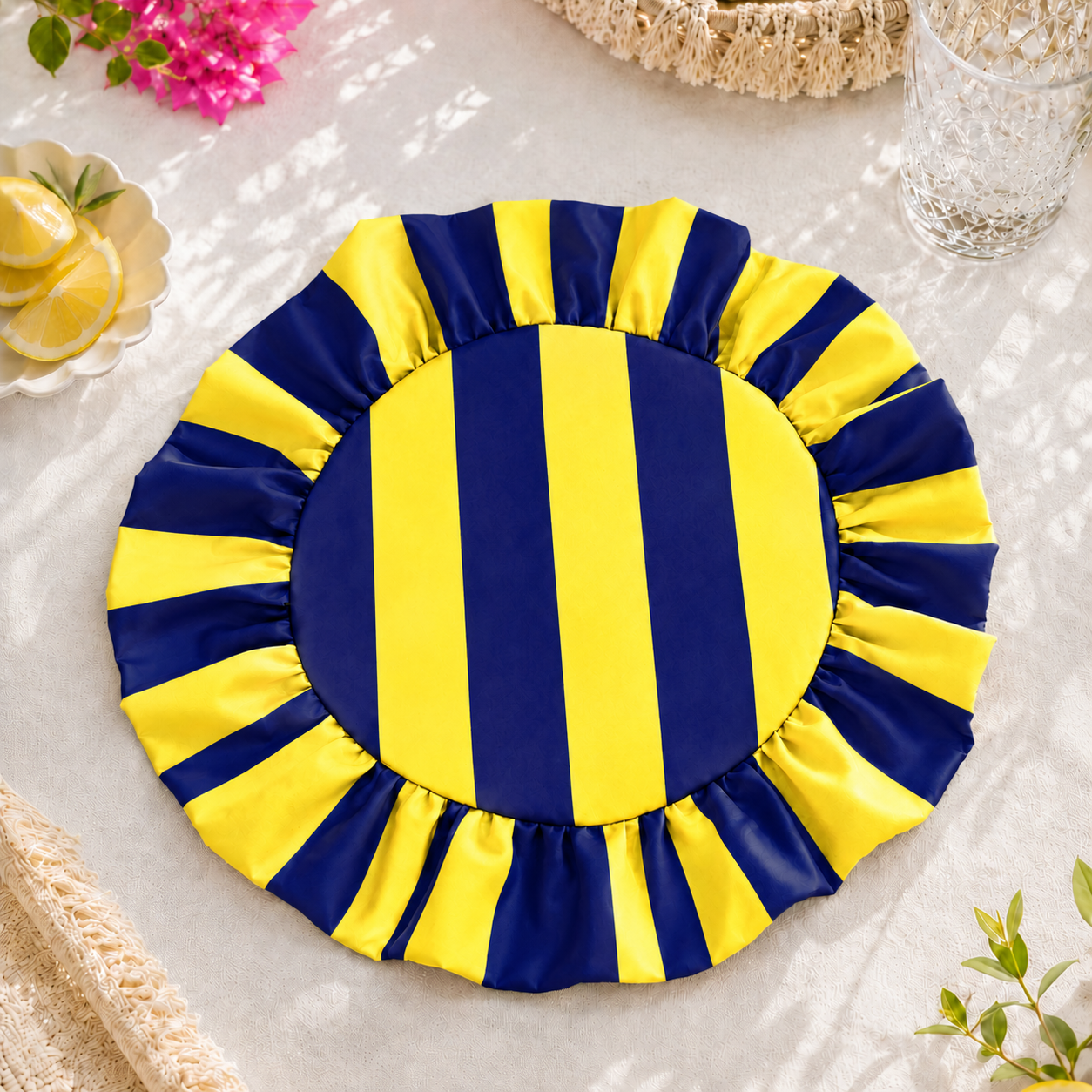 Tovagliette Americane Rotonde con Rouches Righe Giallo/Blu Elettrico